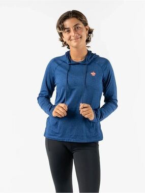 Rabbit Running Womens EZ Pullover Hooded Long Sleeve Heathered Blue Size Small